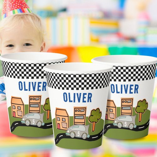 Racing Car Road House Custom Name Birthday  Paper Cups