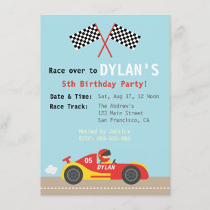 Racing Car Theme, Birthday Party for the Boys Invitation