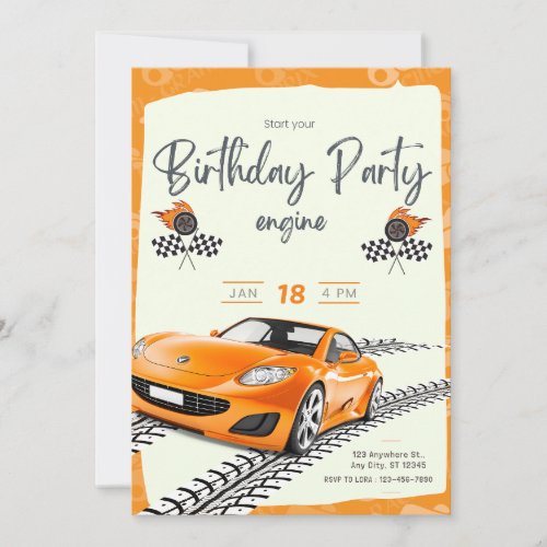 Racing Car Tires Tracker Boy Birthday Invitation