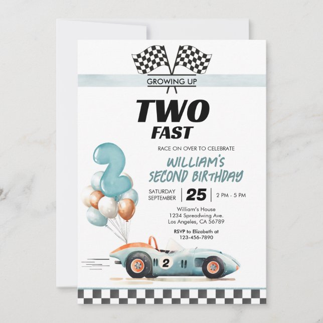 Racing Car Two Fast 2nd Birthday Invitation (Front)