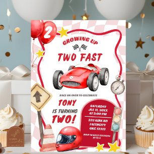 Racing Car Two Fast 2nd Birthday Invitation
