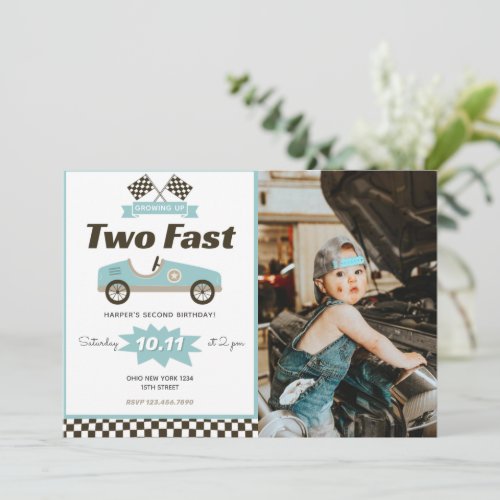 Racing Car Two Fast Birthday Invitation With Photo