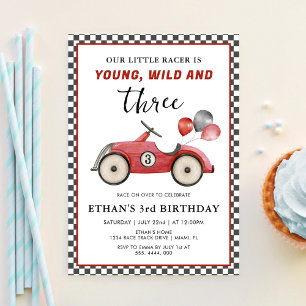 Racing Car Young Wild & Three Boys Birthday Invitation