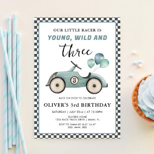 Racing Car Young Wild & Three Boys Birthday Invitation