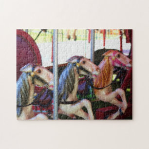 Racing Carousel Horses Photo Painting Jigsaw Puzzle