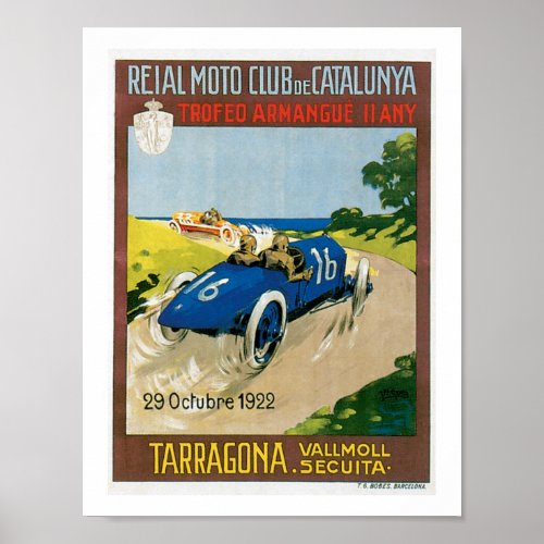 Racing cars 1922 Vintage Art Print Poster