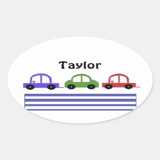 Racing Cars and Stripes Oval Sticker