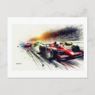 Racing Cars at High Speed,  Postcard