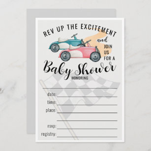 Racing Cars Fill In Baby Shower Invitation