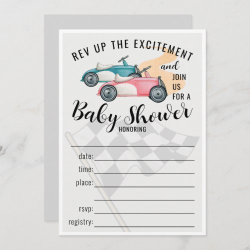 Racing Cars Fill In Baby Shower Invitation