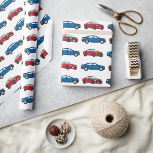 Racing Cars Race Retro Blue Birthday Kids  Wrapping Paper