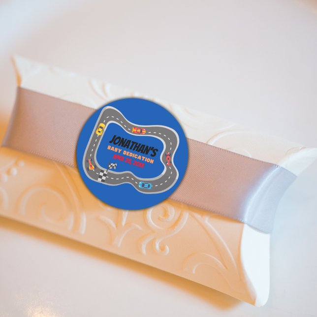 Racing Cars Racetrack Baby Boy Dedication Classic Round Sticker (Creator Uploaded)