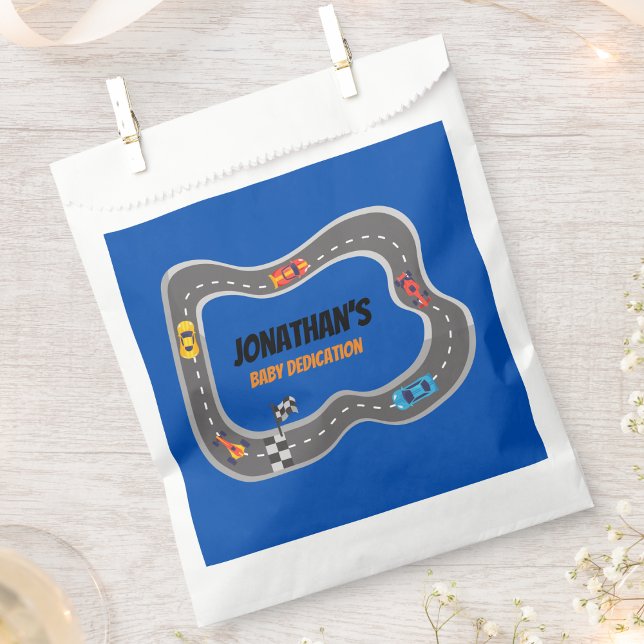 Racing Cars Racetrack Baby Boy Dedication Favor Bag (Creator Uploaded)