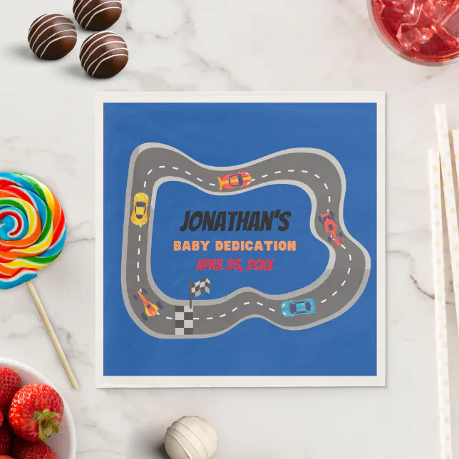 Racing Cars Racetrack Baby Boy Dedication Napkins | Zazzle