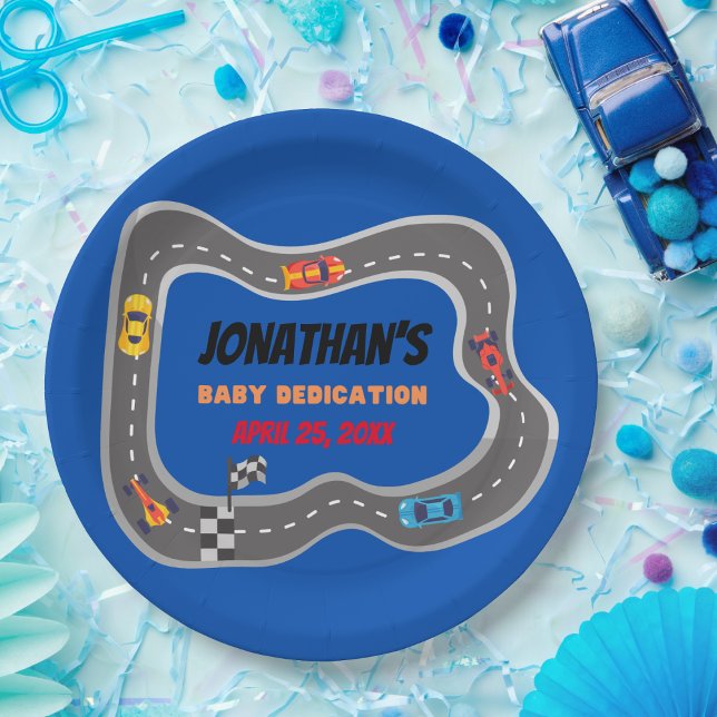 Racing Cars Racetrack Baby Boy Dedication Paper Plates (Creator Uploaded)