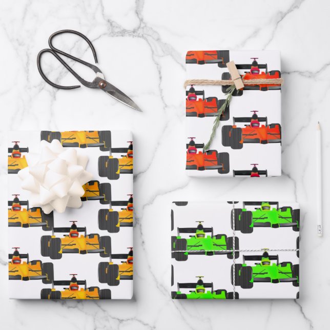 Racing Cars Tiled Design Wrapping Paper Sheets (Front)