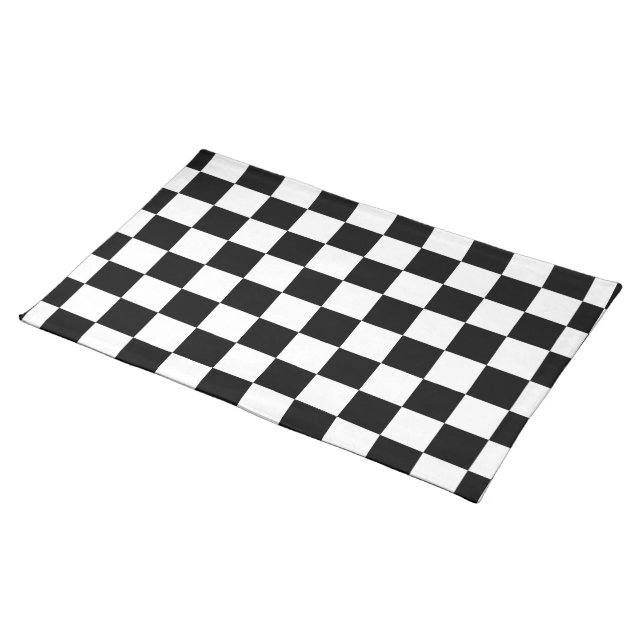 Racing Check Black White Checkered Cloth Placemat (On Table)