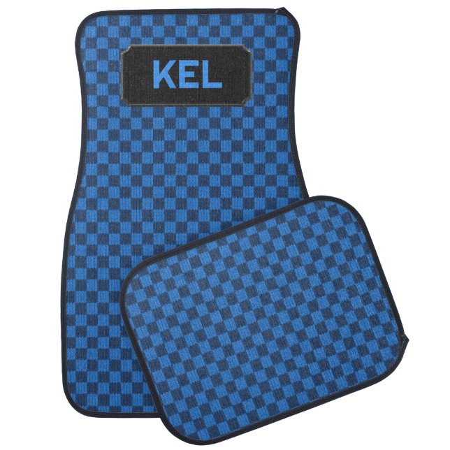 Racing Check - Bright Blue Squares - your initials Car Floor Mat (Set)