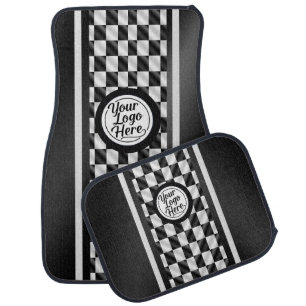 Racing Checkered Black White Sport Logo Car Floor Mat
