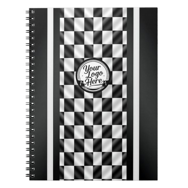 Racing Checkered Black White Sport Logo Notebook (Front)