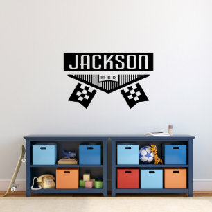 Racing Checkered Flag And Name Large Wall Decal