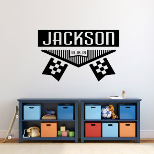 Racing Checkered Flag And Name X-Large Wall Decal