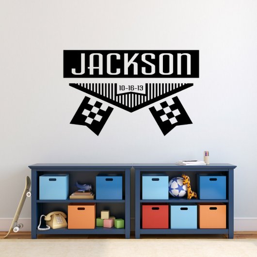 Racing Checkered Flag And Name X-Large Wall Decal (Front)