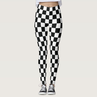 Racing Checkered Flag Black White Checker Pattern Leggings