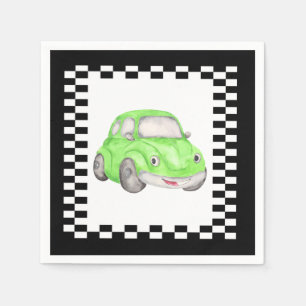 Racing Checkered Flag Green Watercolor Car Napkins