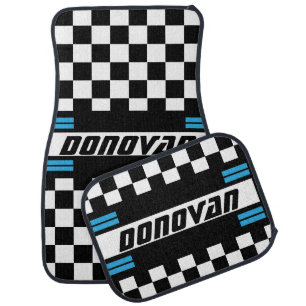 Racing Checkered Flag Pattern Blue, Black & White Car Mat