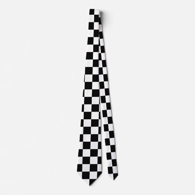 Racing Checkered Flag Pattern Large Black Tie (Front)