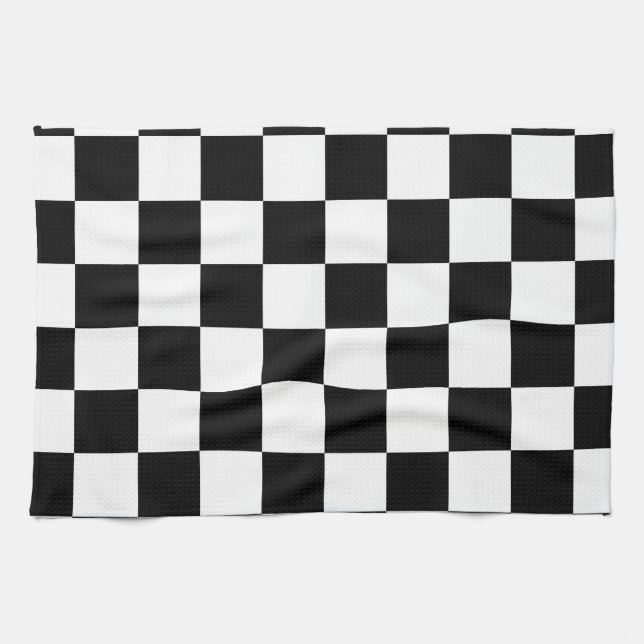 Racing Checkered Flag Pattern Large Black Towel (Horizontal)