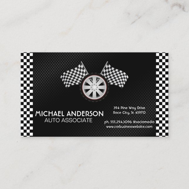 Racing Checkered Flags and Tire | Auto Business Card (Front)
