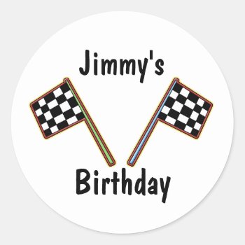 Racing Checkered Flags Birthday Sticker by Hannahscloset at Zazzle