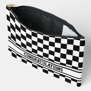 Racing Checkered Winners Flag Black and White Accessory Pouch