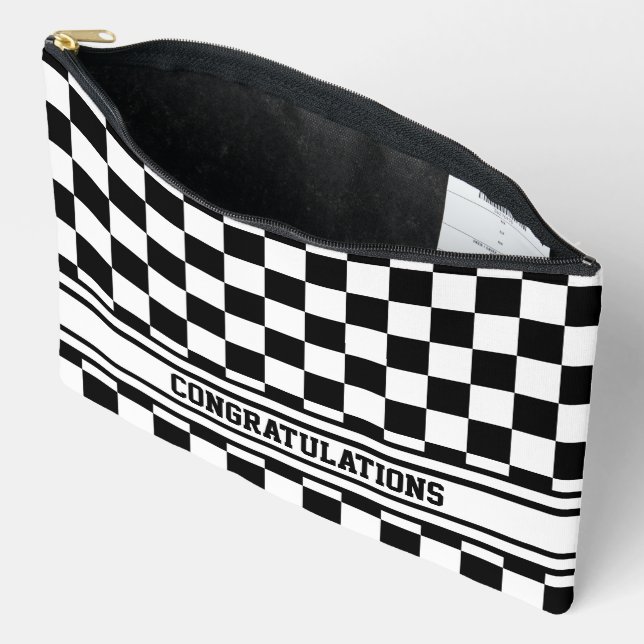 Racing Checkered Winners Flag Black and White Accessory Pouch (Open)
