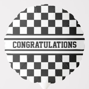 Racing Checkered Winners Flag Black and White Balloon