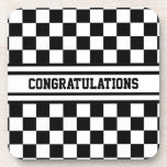 Racing Checkered Winners Flag Black And White Beverage Coaster at Zazzle