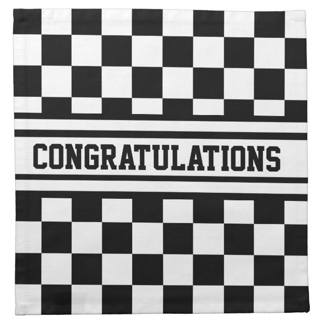 Racing Checkered Winners Flag Black and White Cloth Napkin (Front)