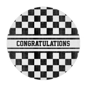 Racing Checkered Winners Flag Black And White Cutting Board by SportsFanHomeDecor at Zazzle