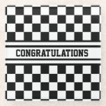 Racing Checkered Winners Flag Black And White Glass Coaster at Zazzle