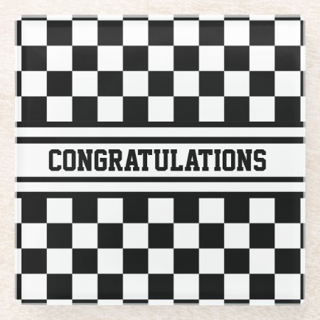 Racing Checkered Winners Flag Black And White Glass Coaster