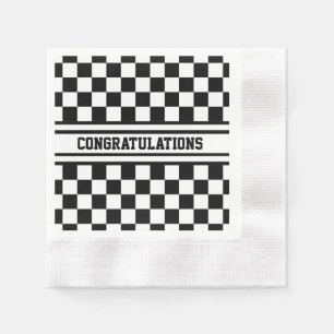Racing Checkered Winners Flag Black and White Napkins