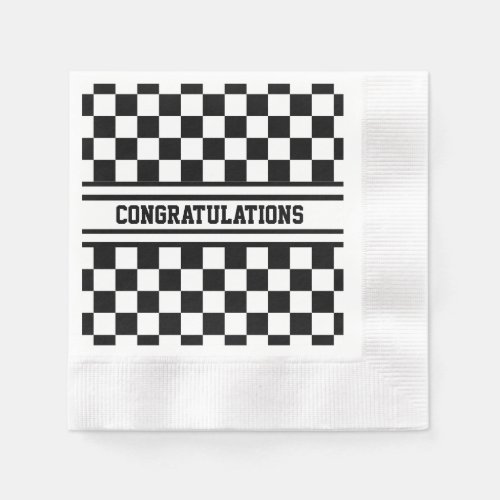 Racing Checkered Winners Flag Black and White Napkins