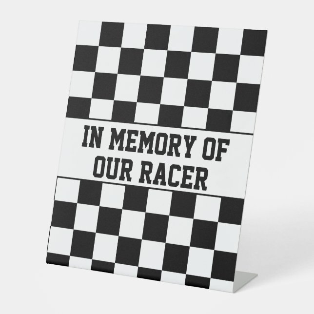 Racing Checkered Winners Flag Black and White Pedestal Sign (Front)