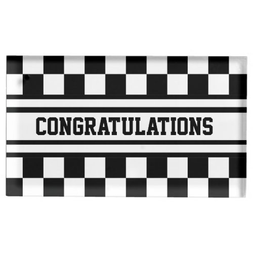 Racing Checkered Winners Flag Black and White Place Card Holder