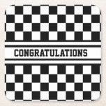Racing Checkered Winners Flag Black and White Square Paper Coaster