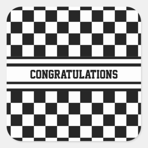 Racing Checkered Winners Flag Black and White Square Sticker