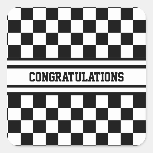 Racing Checkered Winners Flag Black and White Square Sticker (Front)