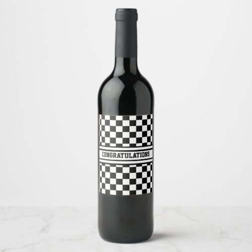 Racing Checkered Winners Flag Black and White Wine Label